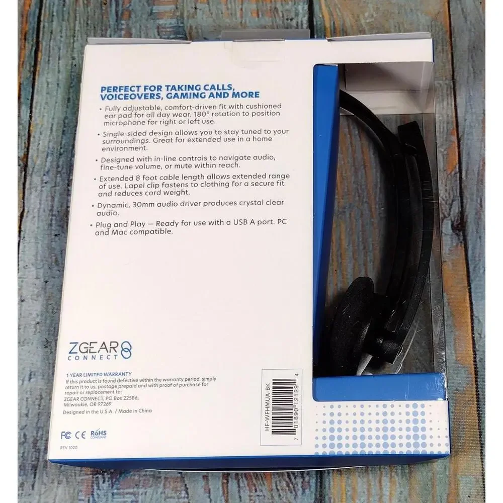 ZGear Connect USB Mono‎ Headset with Adjustable Over-Head Design